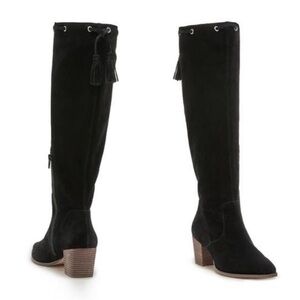 Sole Society Aresa Knee High Suede Black Boot slouchy